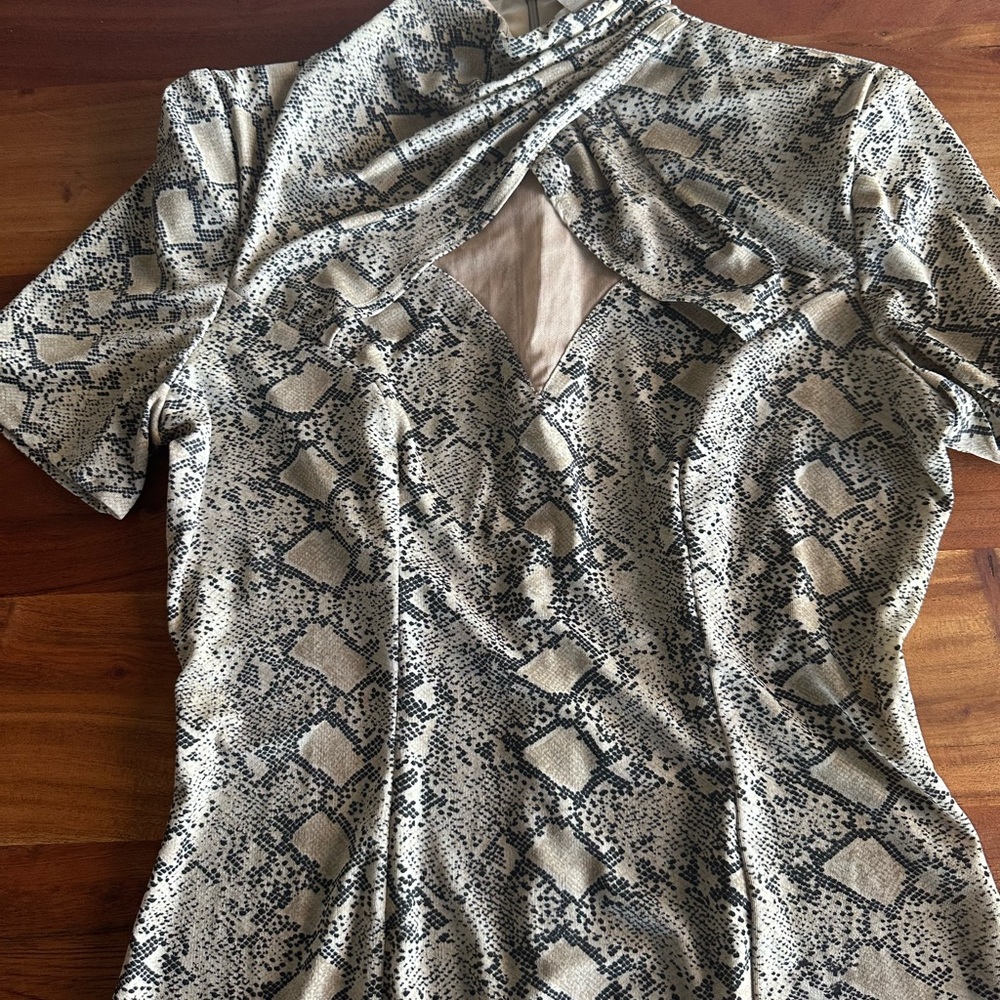 Joseph Ribkoff Beige and Black Patterned Dress